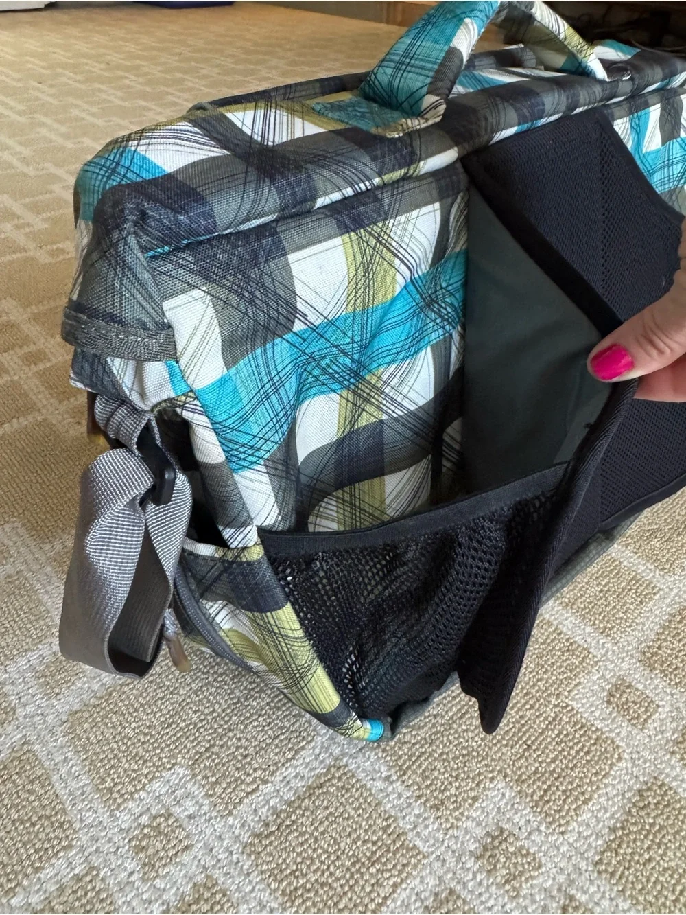 L.L. Bean Laptop Messenger Bag Padded Crossbody Briefcase Teal Gray Plaid O/S